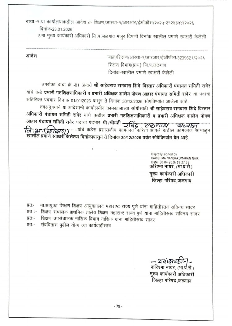 दणका : रावेरचे गट शिक्षणाधिकारी शिंदे अखेर दोन्ही पदावरून पायउतार : सक्तीच्या वसुलीचे प्रकरण भोवले : रवींद्र बखाल यांच्याकडे दोन्ही पदांचा पदभार